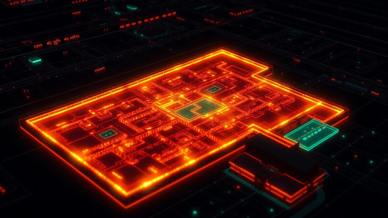 Glowing heatmap visualization over a trade show floor plan